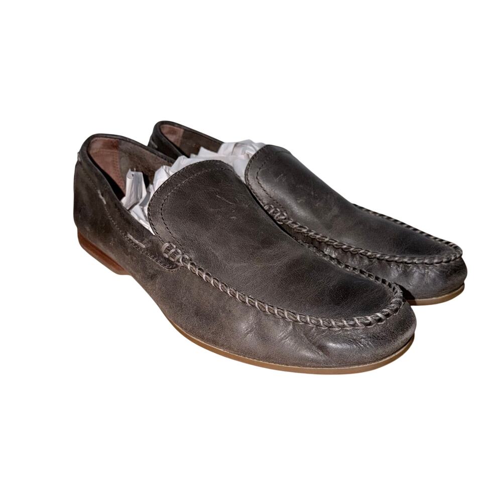 Frye greige leather slipon loafers menswear driving loafers professor academia 9